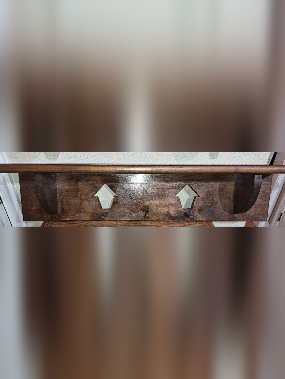 Large Old Country Wood Display Shelf, With 2 Peg Hooks